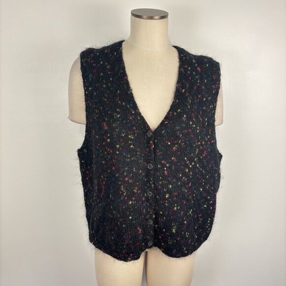 VTG 90s Stefano Basics Mohair Blend Sweater Vest Black Confetti Speckled 22-24 - Picture 1 of 7